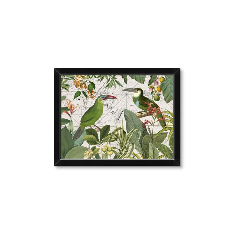 Picture of Green Nostalgic Tropical Birds _GroupedProduct_Rectangle_Landscape_Framed_Matted_