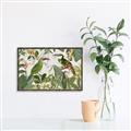 Picture of Green Nostalgic Tropical Birds _GroupedProduct_Rectangle_Landscape_Canvas_Framed_