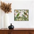Picture of Green Nostalgic Tropical Birds _GroupedProduct_Rectangle_Landscape_Canvas_Framed_