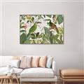 Picture of Green Nostalgic Tropical Birds _GroupedProduct_Rectangle_Landscape_Canvas_Framed_