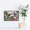 Picture of Blue Nostalgic Tropical Parrot Birds _GroupedProduct_Rectangle_Landscape_Canvas_Framed_