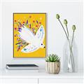 Picture of Bird in Floral Yellow Abstraction _GroupedProduct_Rectangle_Portrait_Canvas_Framed_