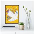 Picture of Bird in Floral Yellow Abstraction _GroupedProduct_Rectangle_Portrait_Canvas_Framed_