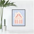 Picture of Blue Gingerbread House _GroupedProduct_Rectangle_Portrait_Canvas_Framed_