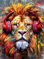 Picture of Lion With Headphones animal _GroupedProduct_Rectangle_Portrait_Unframed_Print_Only_