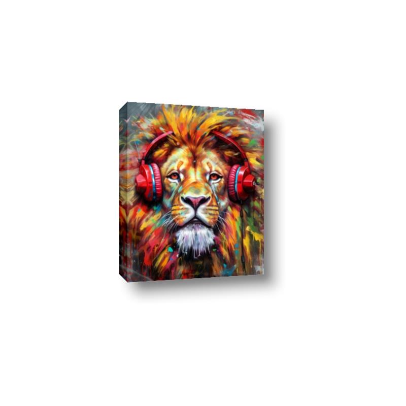 Picture of Lion With Headphones animal _GroupedProduct_Rectangle_Portrait_Canvas_