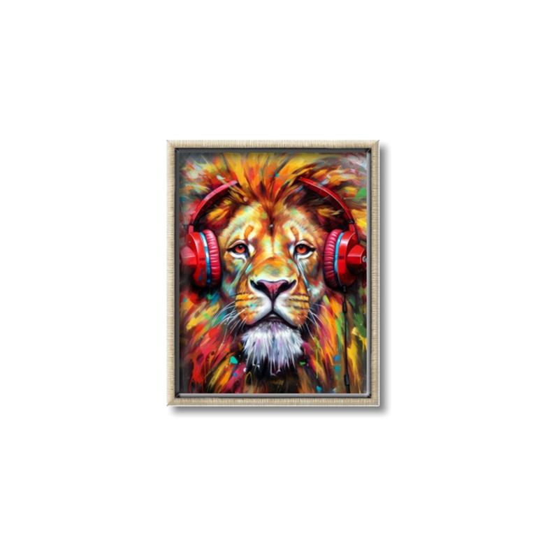 Picture of Lion With Headphones animal _GroupedProduct_Rectangle_Portrait_Canvas_Framed_