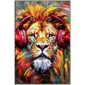 Picture of Lion With Headphones animal _GroupedProduct_Rectangle_Portrait_Canvas_Framed_