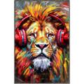 Picture of Lion With Headphones animal _GroupedProduct_Rectangle_Portrait_Canvas_Framed_