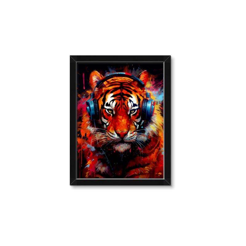 Picture of Tiger With Headphones animal _GroupedProduct_Rectangle_Portrait_Framed_Matted_