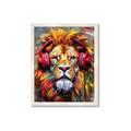 Picture of Lion With Headphones animal _GroupedProduct_Rectangle_Portrait_Framed_Matted_
