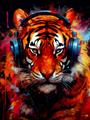 Picture of Tiger With Headphones animal _GroupedProduct_Rectangle_Portrait_Unframed_Print_Only_