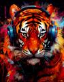 Picture of Tiger With Headphones animal _GroupedProduct_Rectangle_Portrait_Unframed_Print_Only_