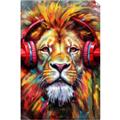 Picture of Lion With Headphones animal _GroupedProduct_Rectangle_Portrait_Unframed_Print_Only_