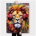 Picture of Lion With Headphones animal _GroupedProduct_Rectangle_Portrait_Canvas_
